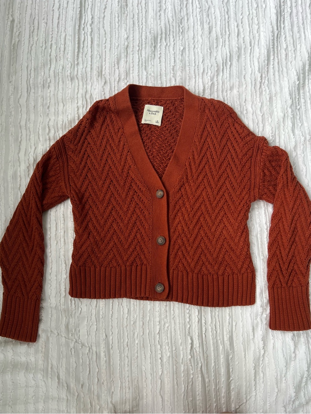 Abercrombie & Fitch Burnt Orange Chevron Knit Button-Front Cardigan